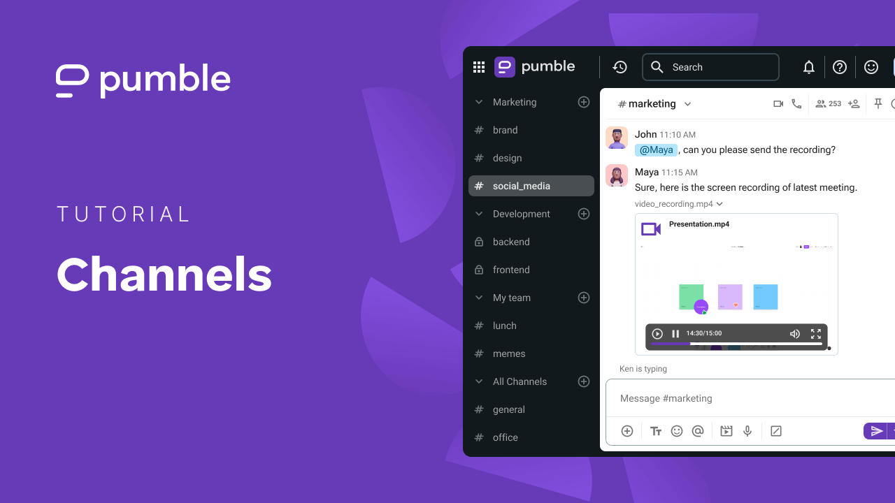 How to use channels for communication in Pumble video tutorial