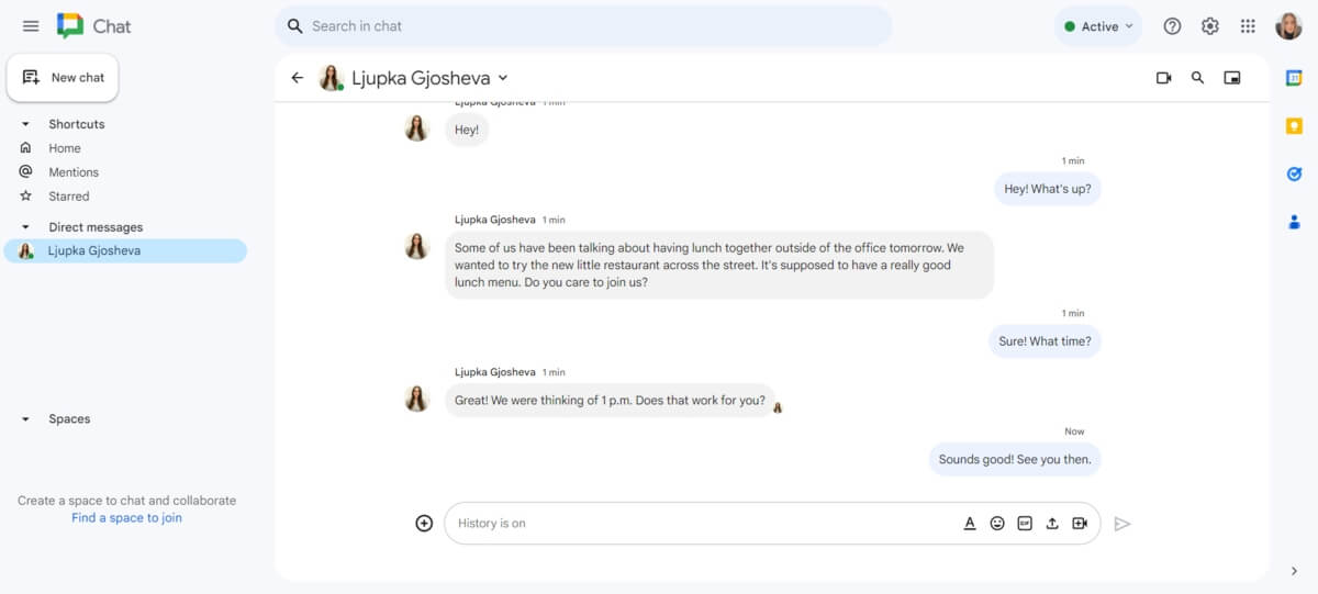 Google Chat workspace