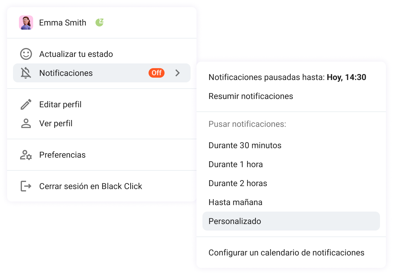 Notification options in Pumble