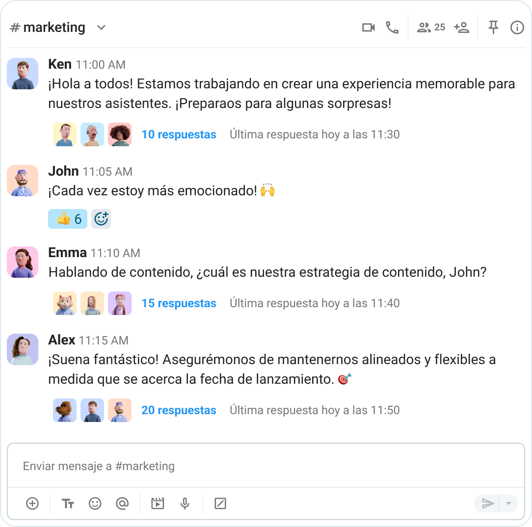 Conversaciones en hilos en Pumble