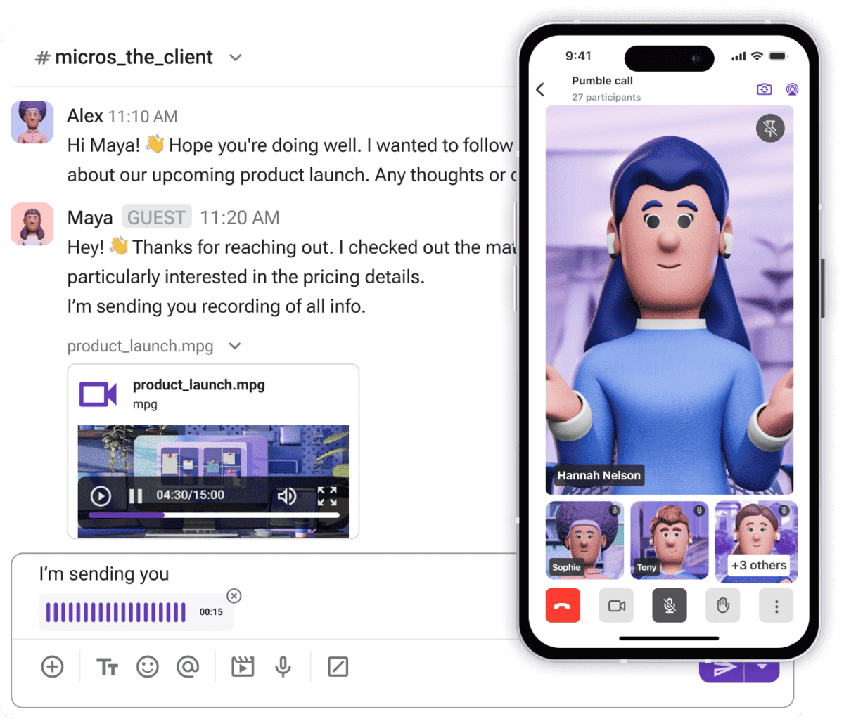 Real-time communication with chats and video calls in Pumble