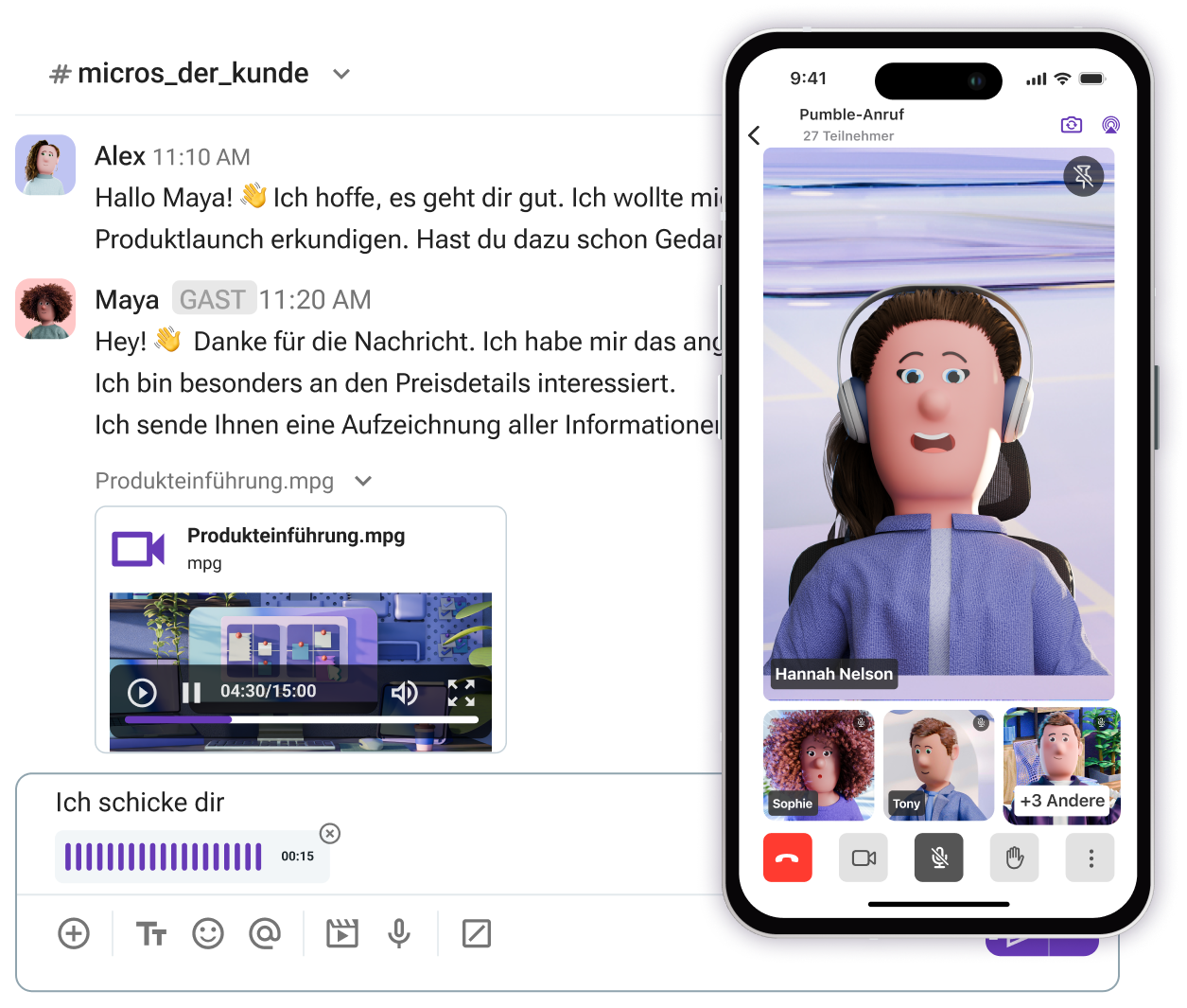 Real-time communication features in Pumble