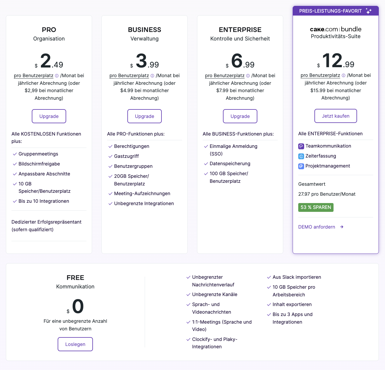 Pumble pricing plans