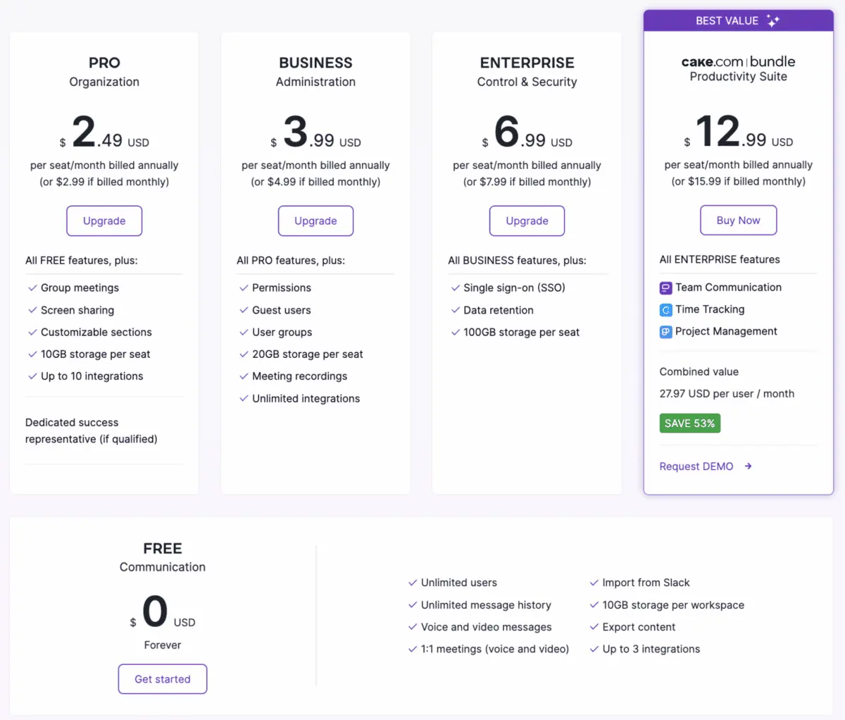 Pumble pricing plans