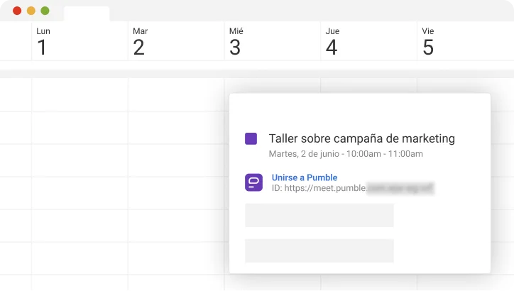 Complemento de Google Calendar en Pumble.