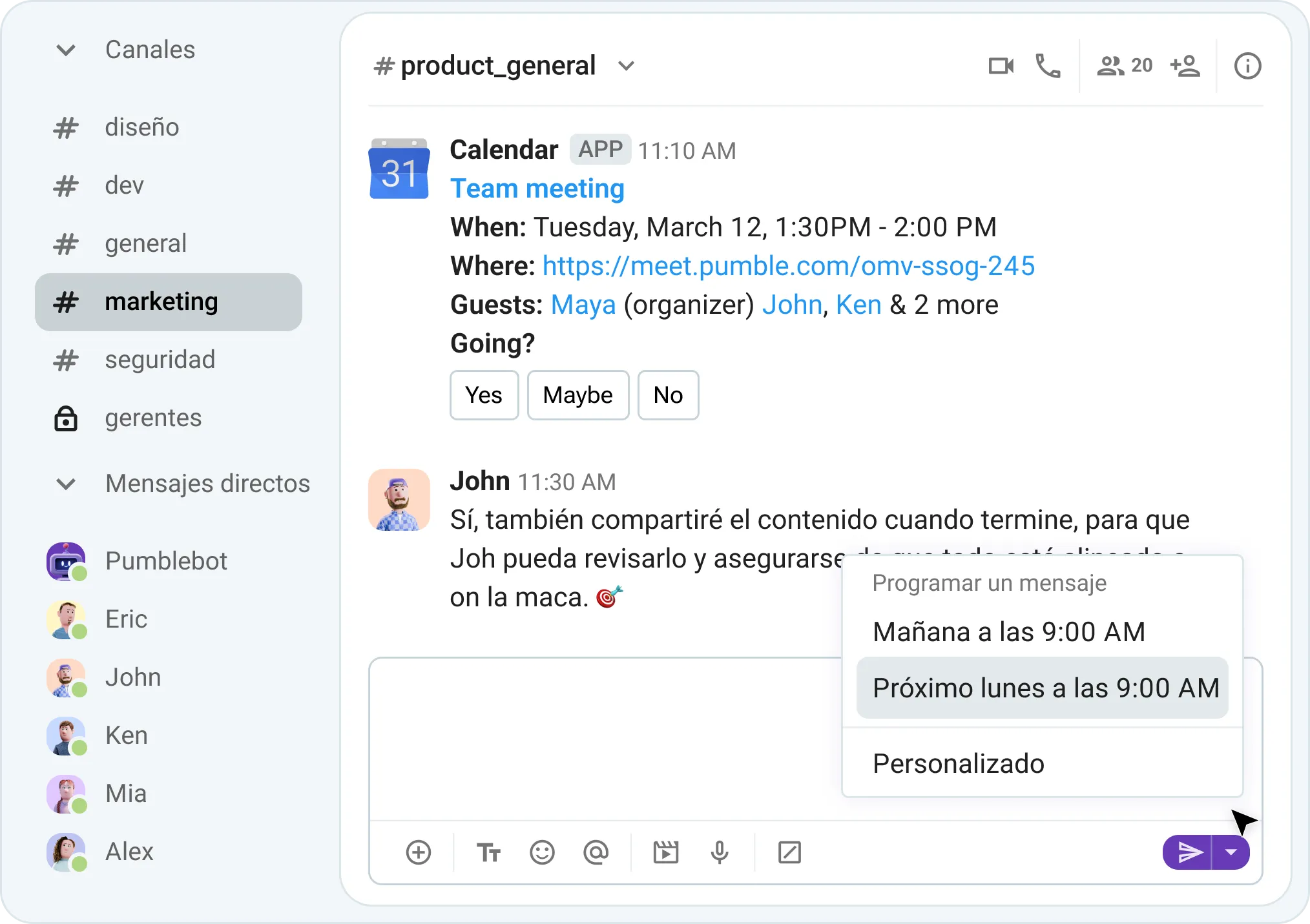 Programa un mensaje para enviarlo más tarde.