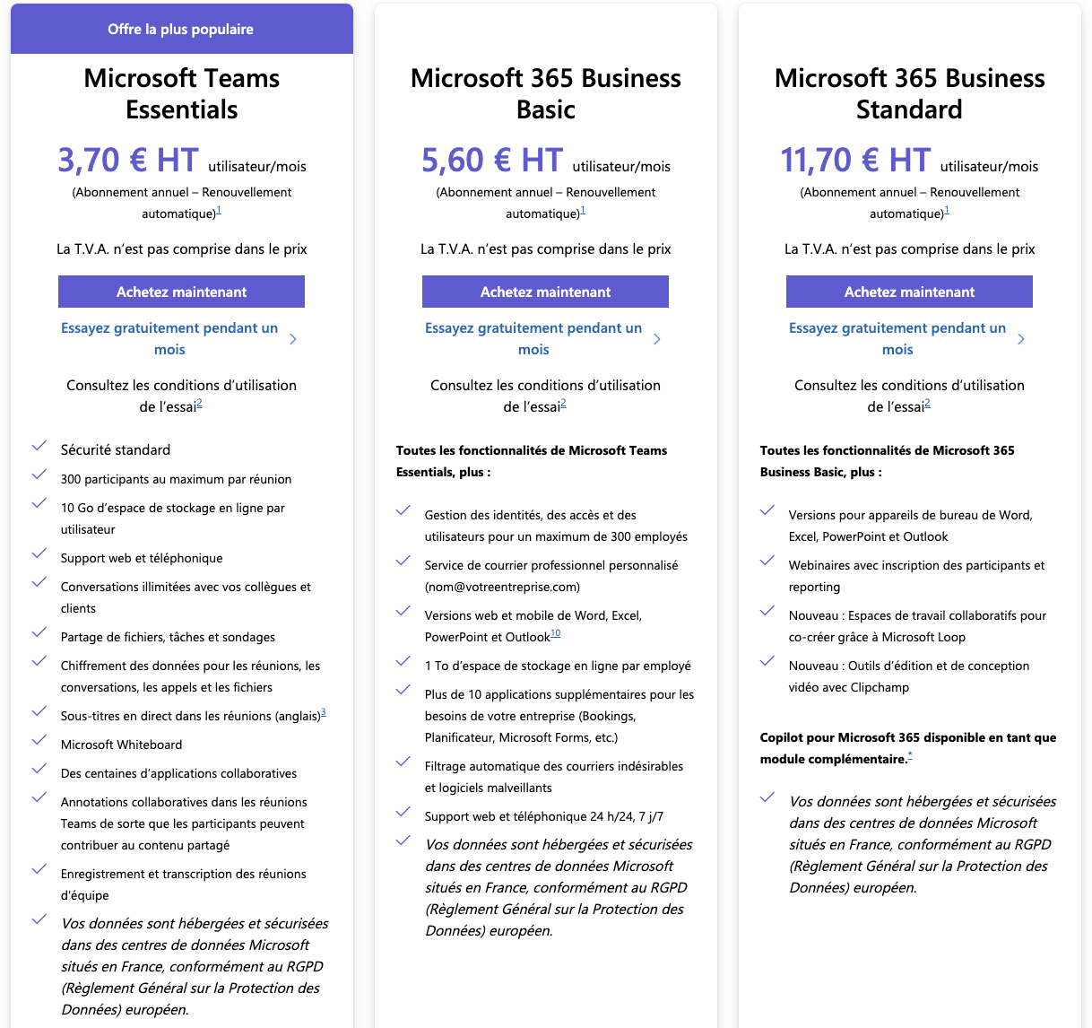 Offres de Microsoft Teams