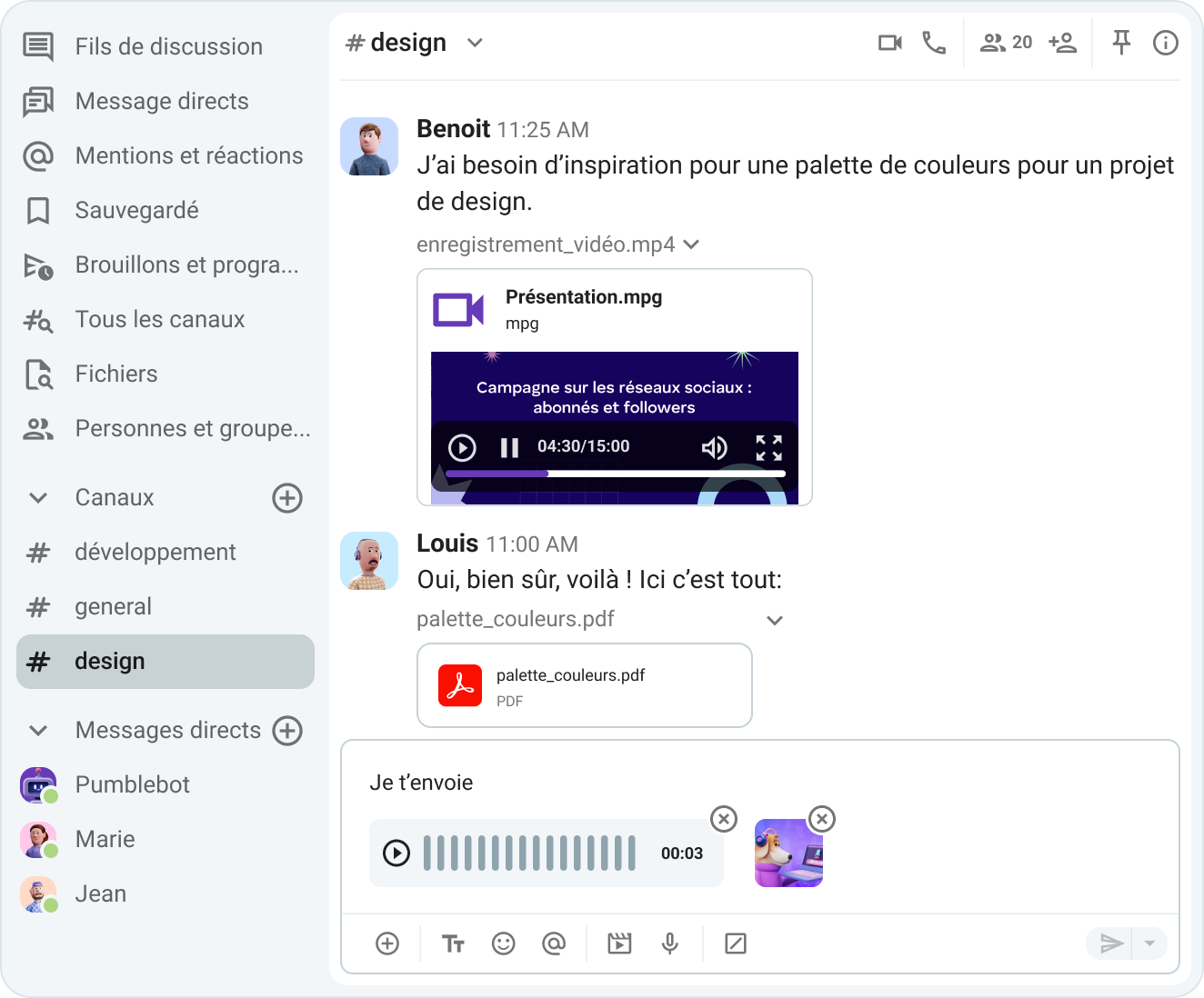 Espace de travail Pumble