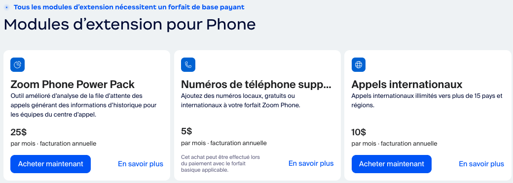Modules complémentaires de Zoom Phone