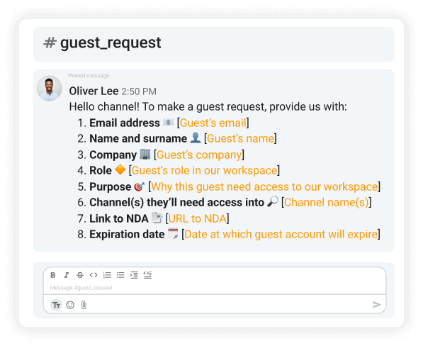 Template for new guest requests