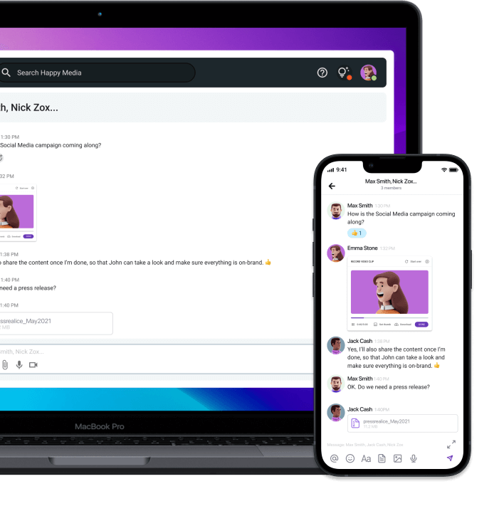 Teamchat-App auf dem Handy und Desktop