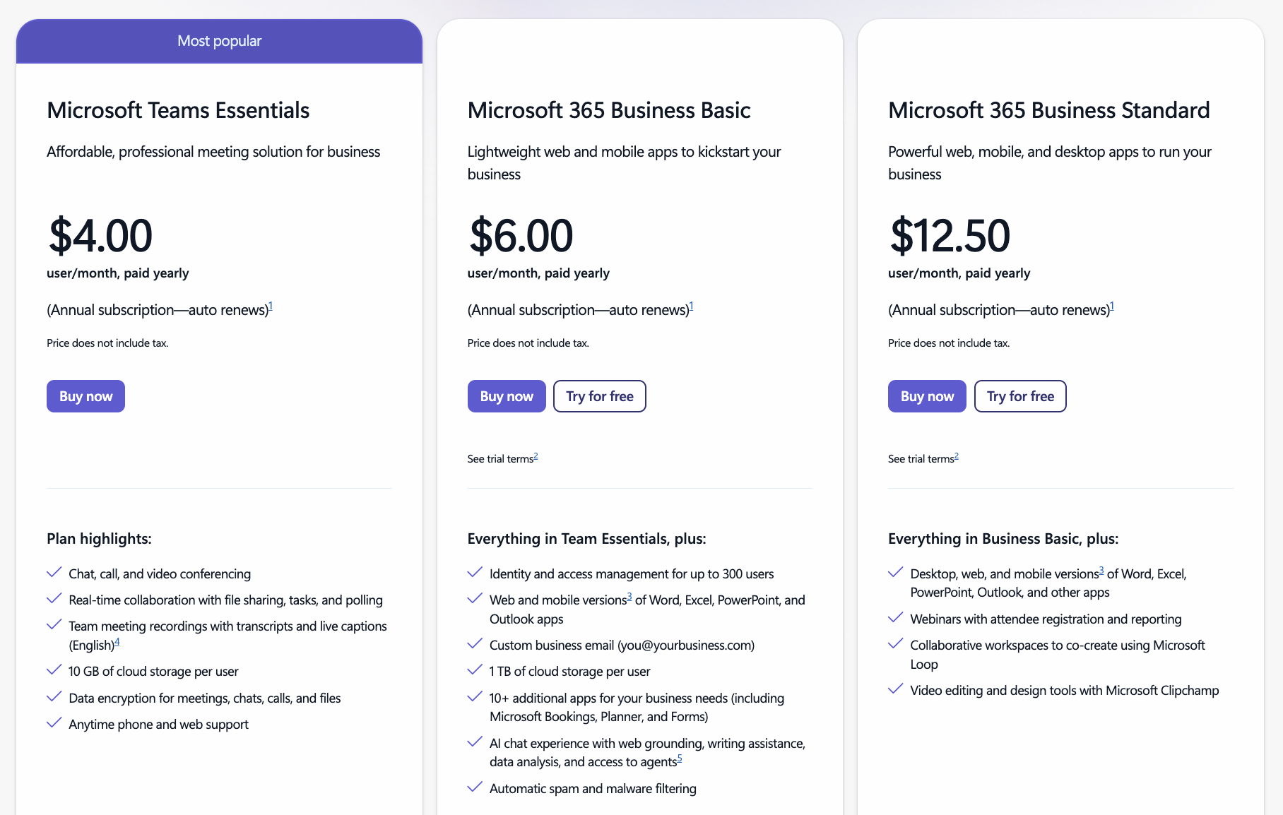Microsoft Teams’ Business plans pricing
