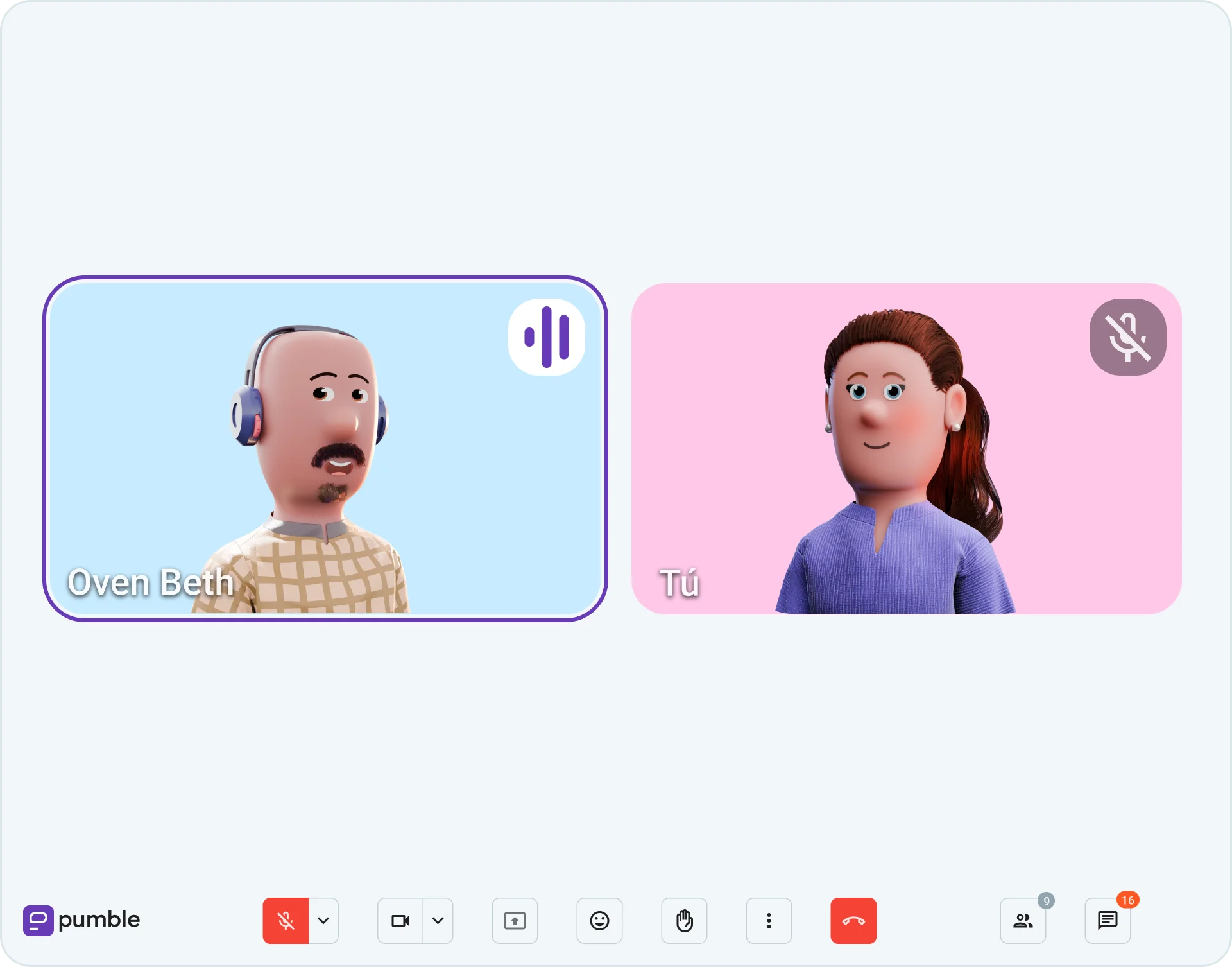 Conéctate con tu equipo a través de mensajes, hilos o llamadas de voz y vídeo en Pumble