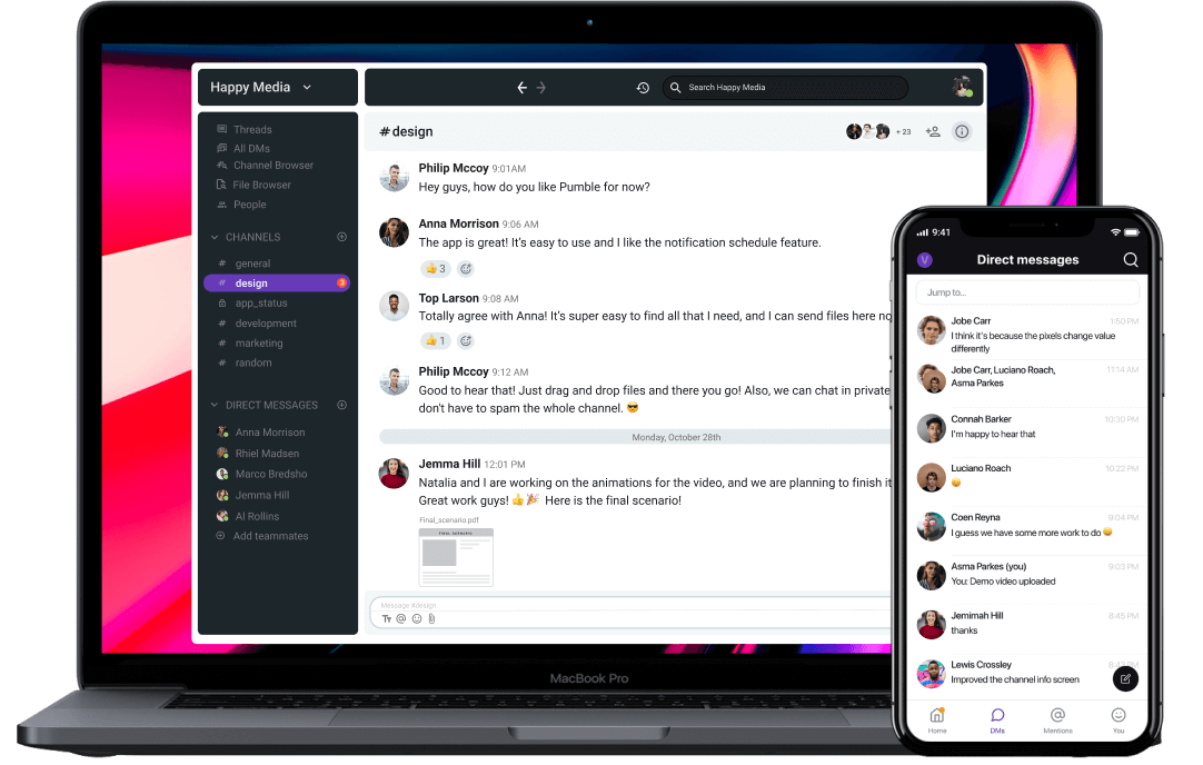 Team chat app on mobile and desktop