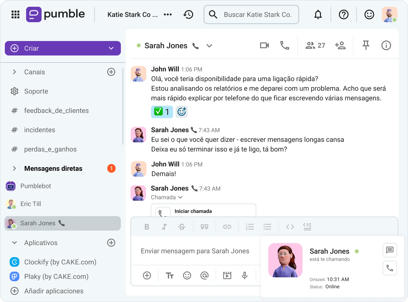Espaços de trabalho do Pumble