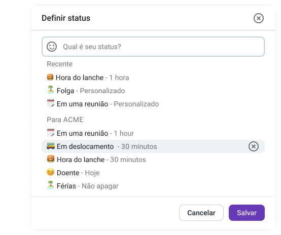 Configurando seu status no Pumble