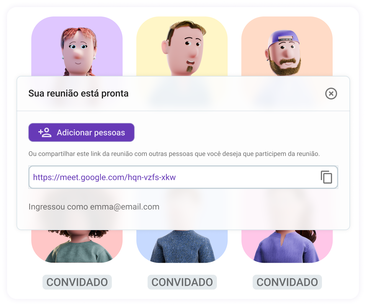 Copie e compartilhe o link de reunião