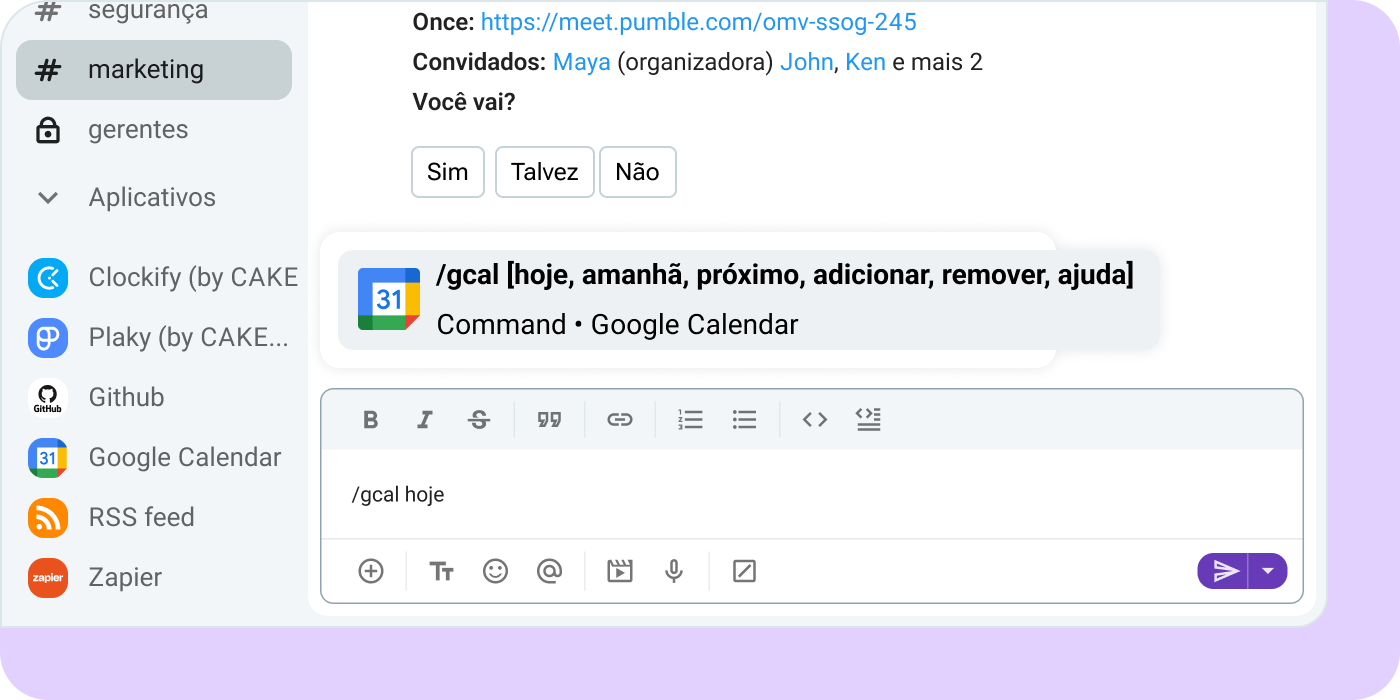 Integrações no Pumble