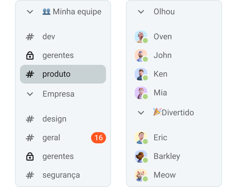Seções personalizáveis