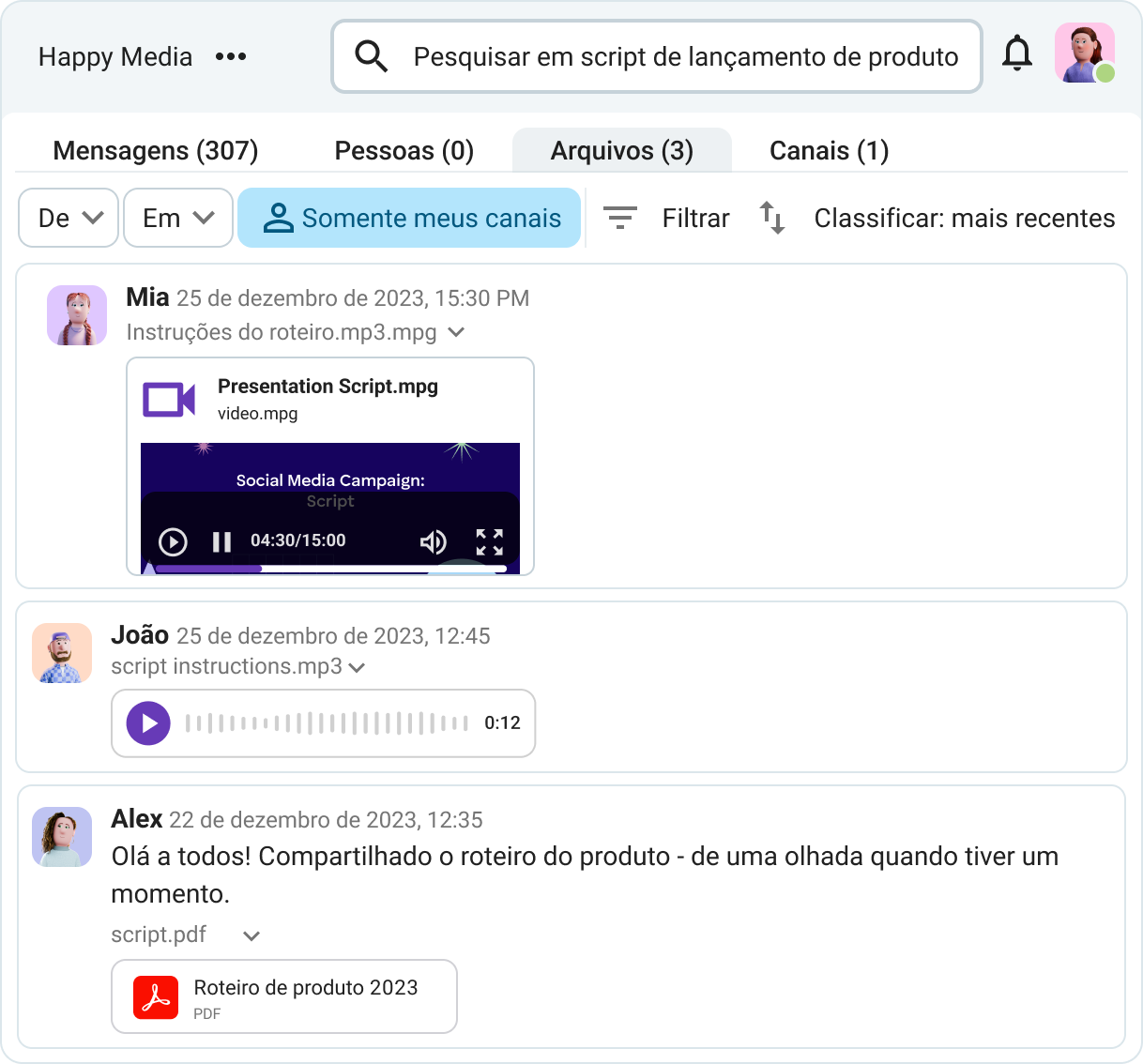 Colabore com mensagens de vídeo e voz, envie arquivos e pesquise gratuitamente