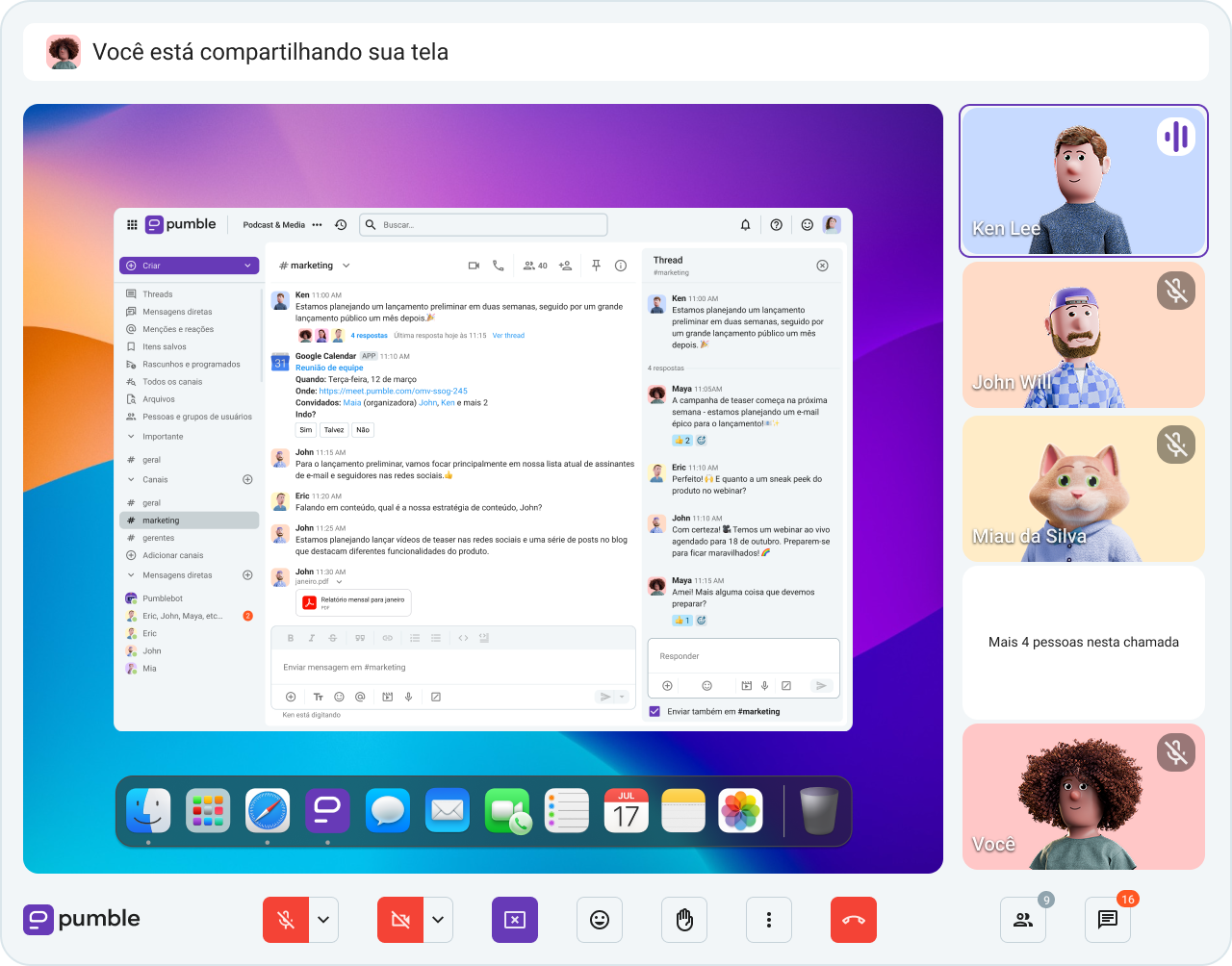 Organize videoconferências e chamadas de voz, compartilhe telas e envie links de reuniões para outros participantes