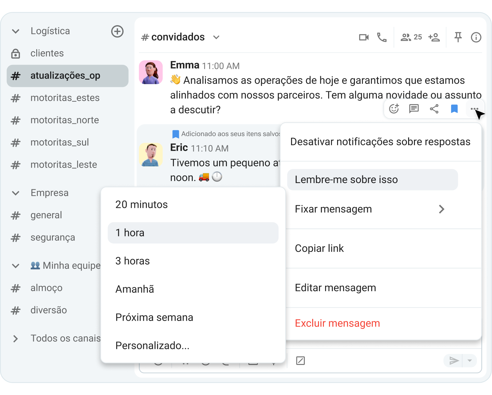 Compartilhe arquivos, salve e fixe mensagens e pesquise