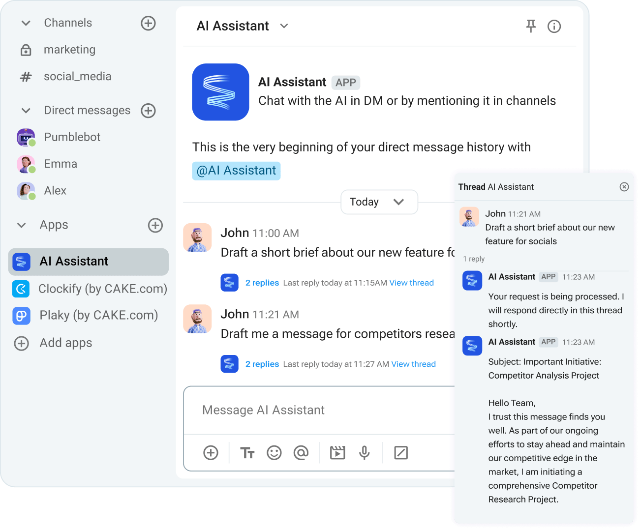 Image of how AI Assistant works in Pumble