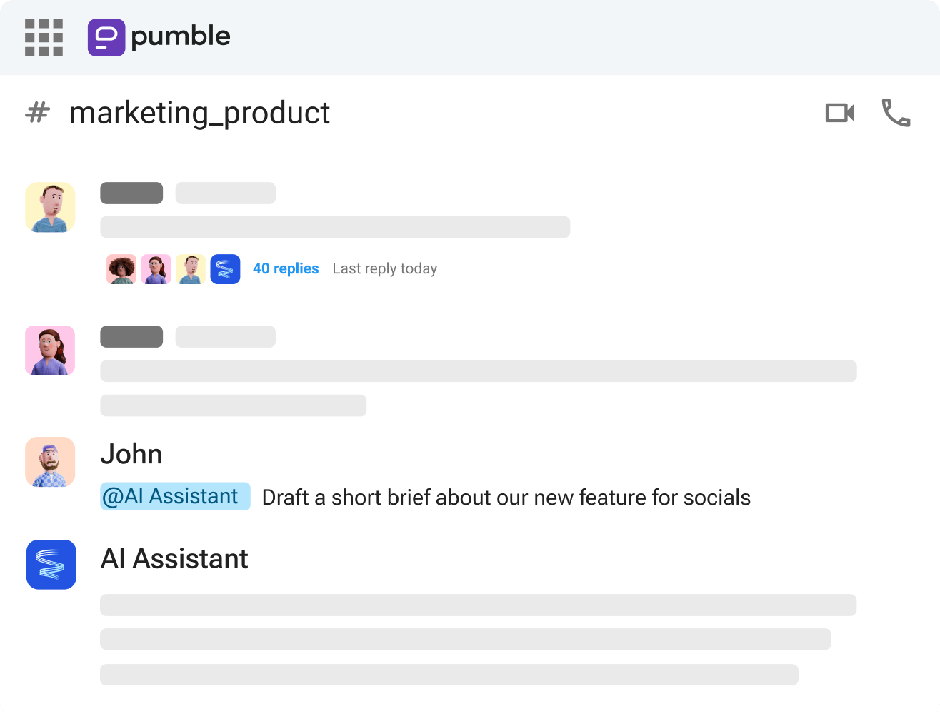 Mention the AI Assistant to bring it into channel discussions.