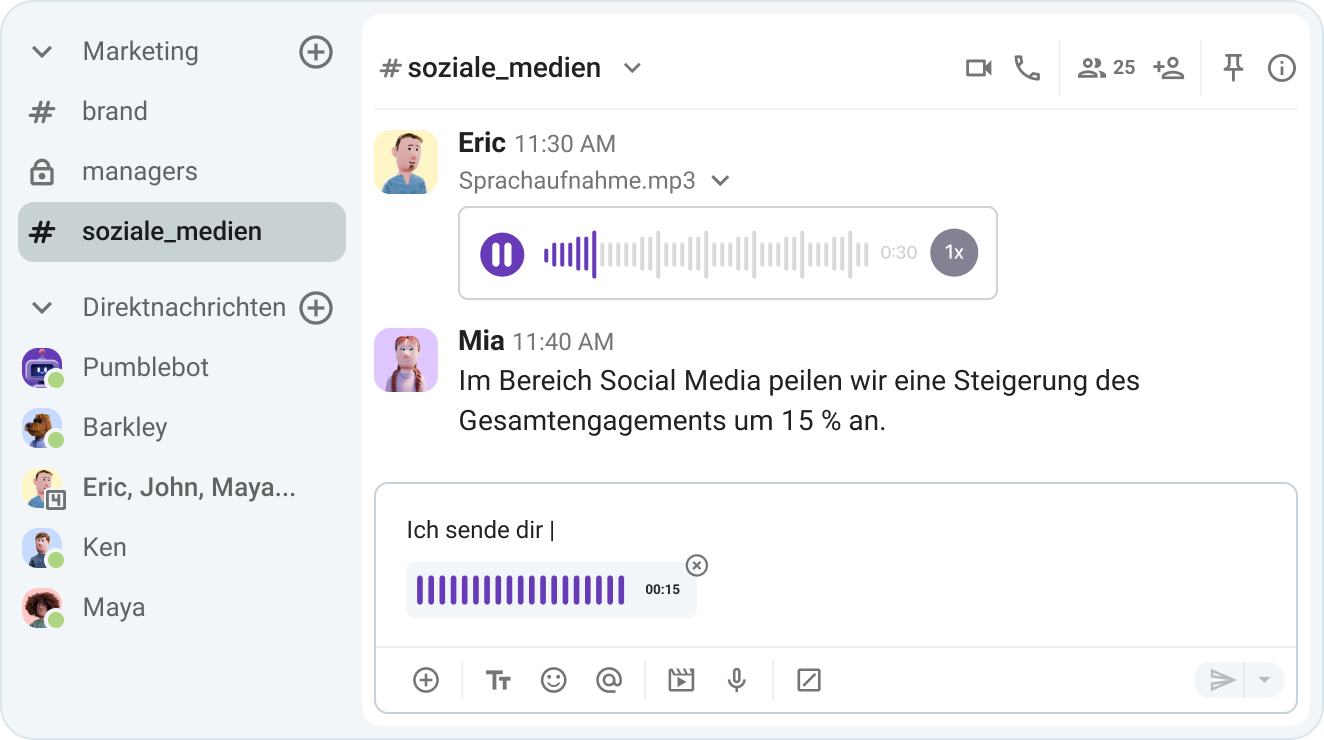 Send voice messages in a channel