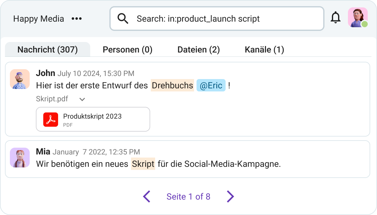 Search for messages, files and more