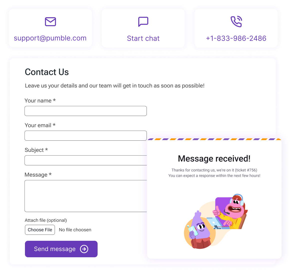 Customer support form on mobile, desktop, and web