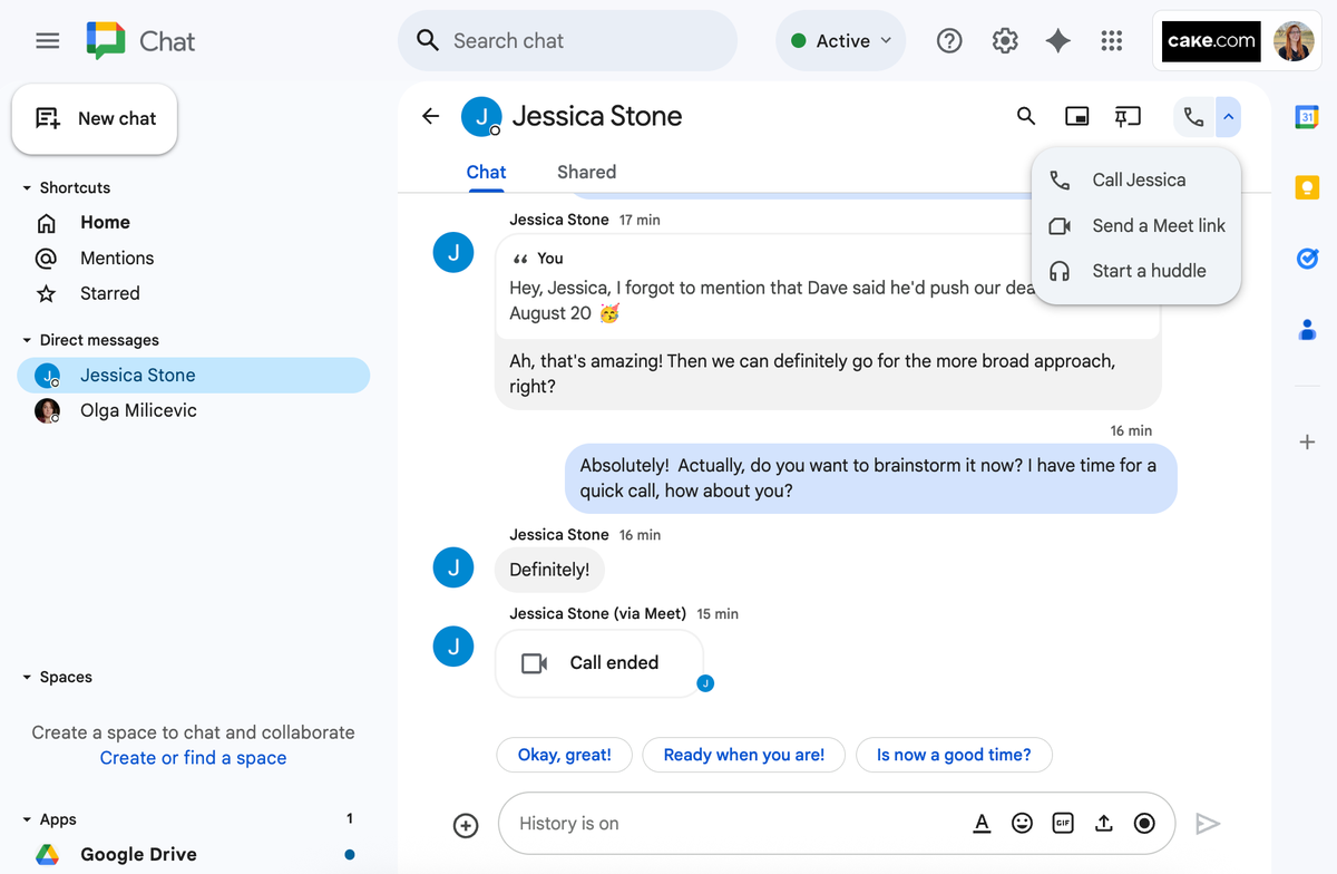 Google Chat workspace