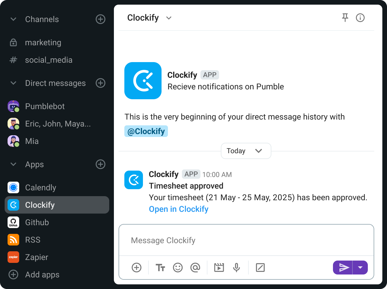 Receive Clockify approval notifications