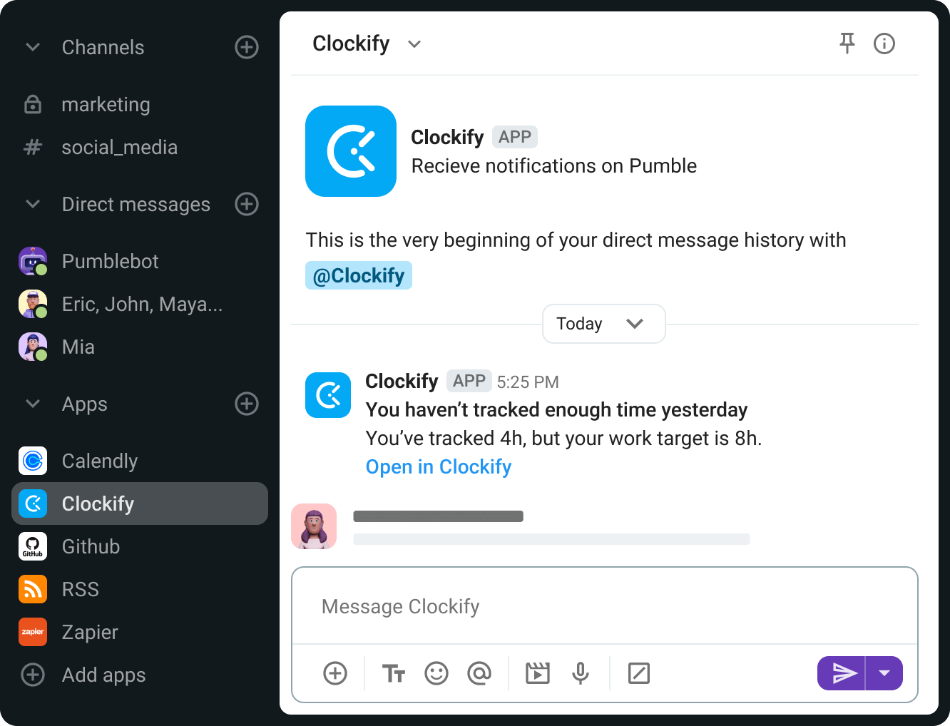 Receive time tracking reminders