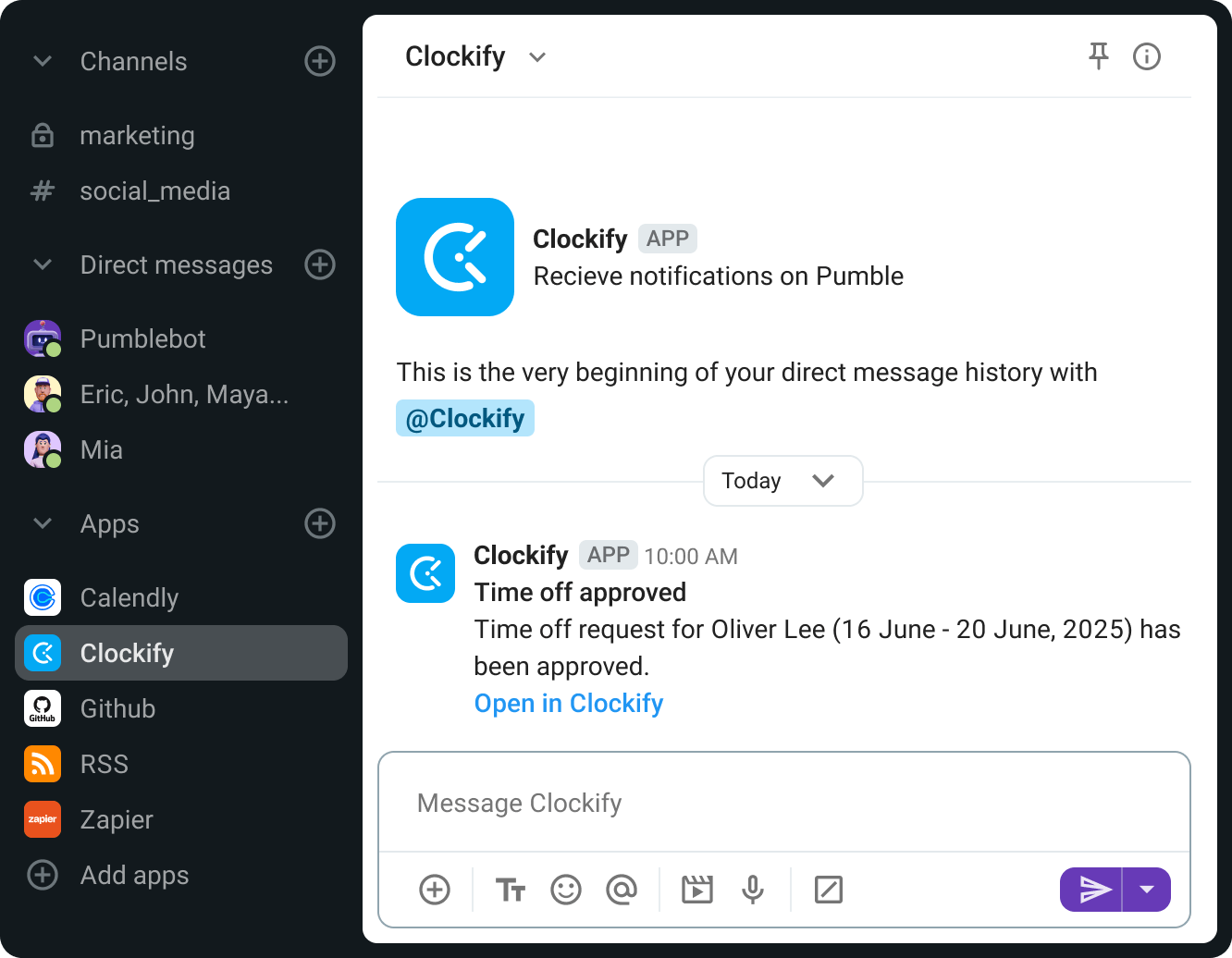 Get time off and availability notifications