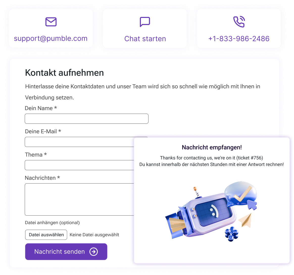 Customer support form on mobile, desktop, and web