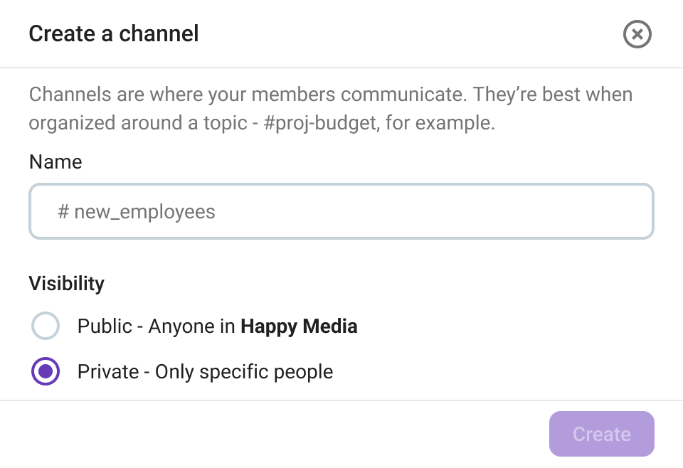Create a channel only for new employees