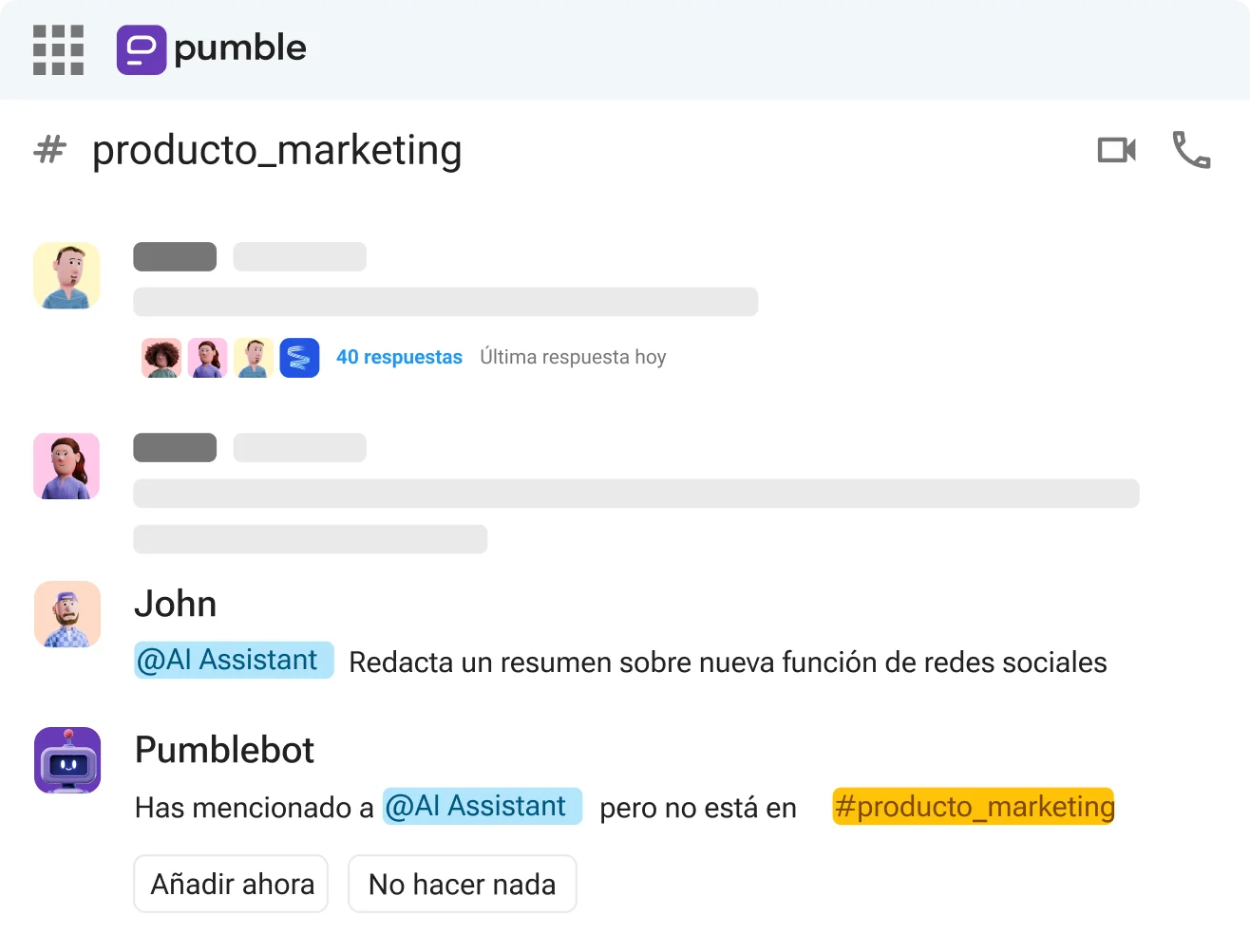 Invita al AI Assistant a los canales importantes