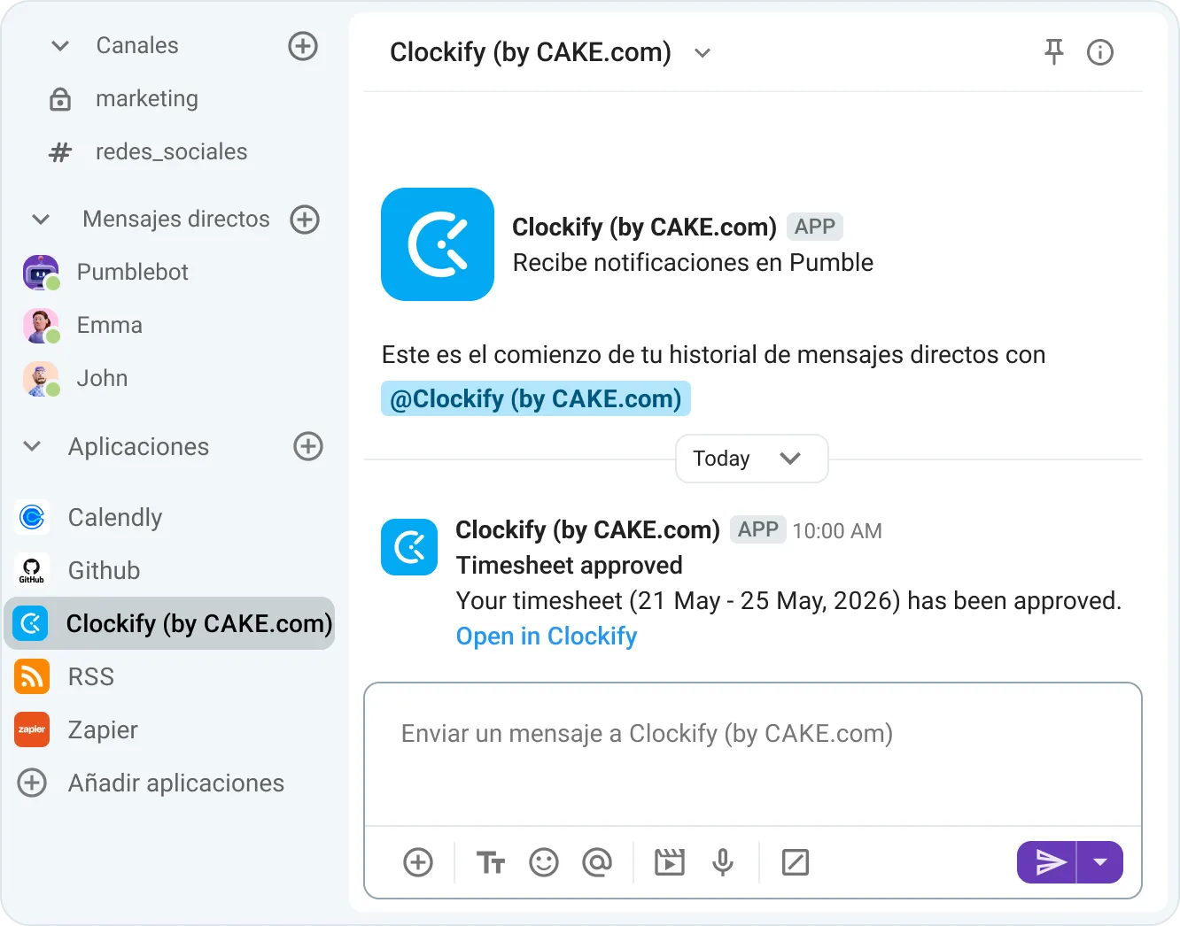 Recibe notificaciones de aprobaciones de Clockify