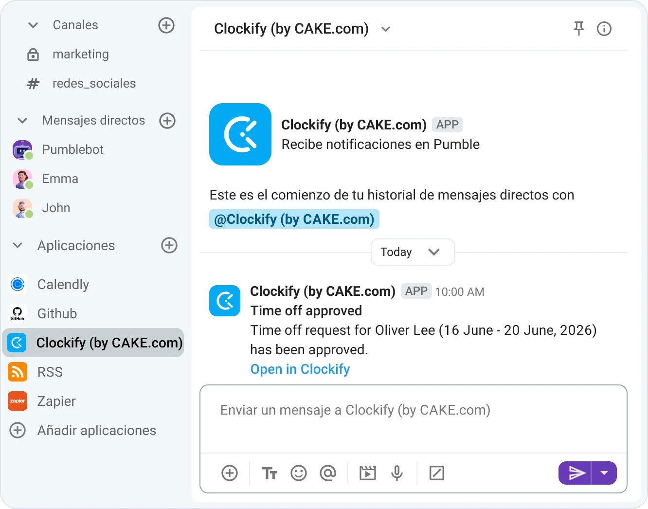Recibe notificaciones de tiempo libre y disponibilidad