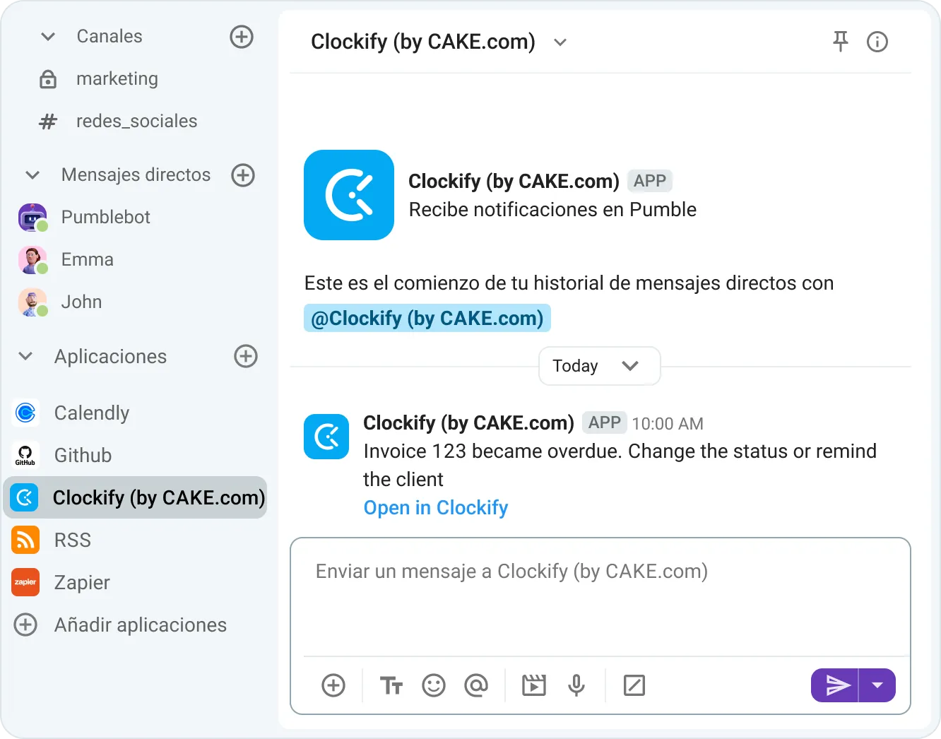 Recibe notificaciones de Clockify para facturas vencidas