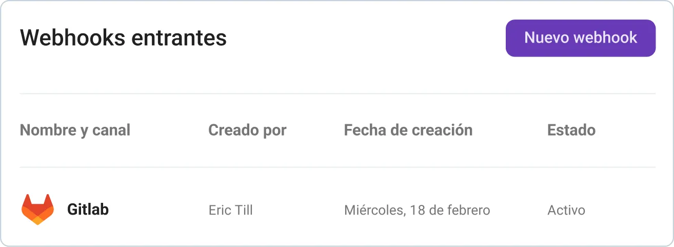 Crea un webhook entrante en Pumble