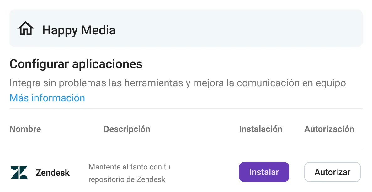 Instala la aplicación Zendesk