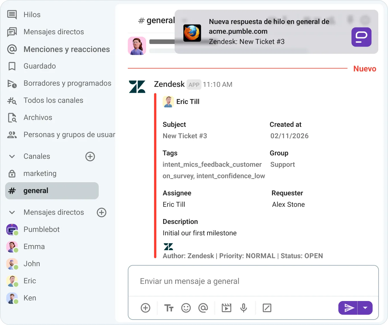 Mantente informado con notificaciones de Pumble