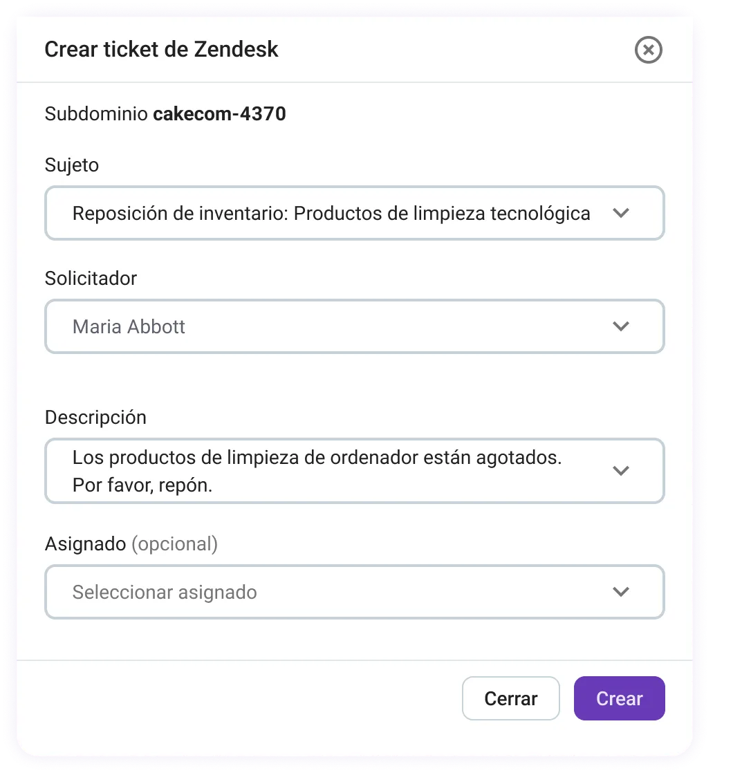 Crea tickets de Zendesk desde Pumble