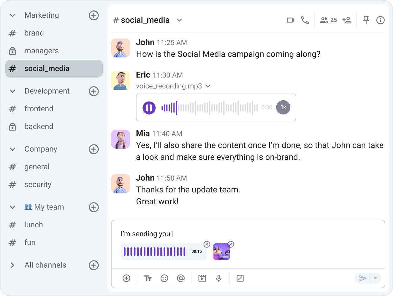 Create channels for every topic, team, or project
