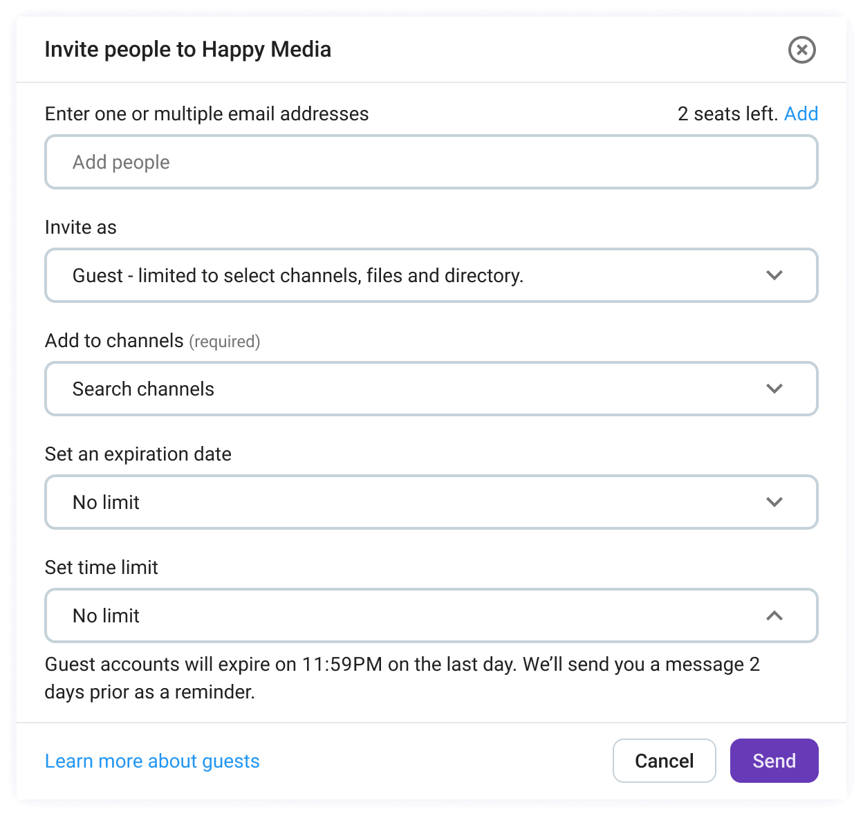 Options for limiting guest access