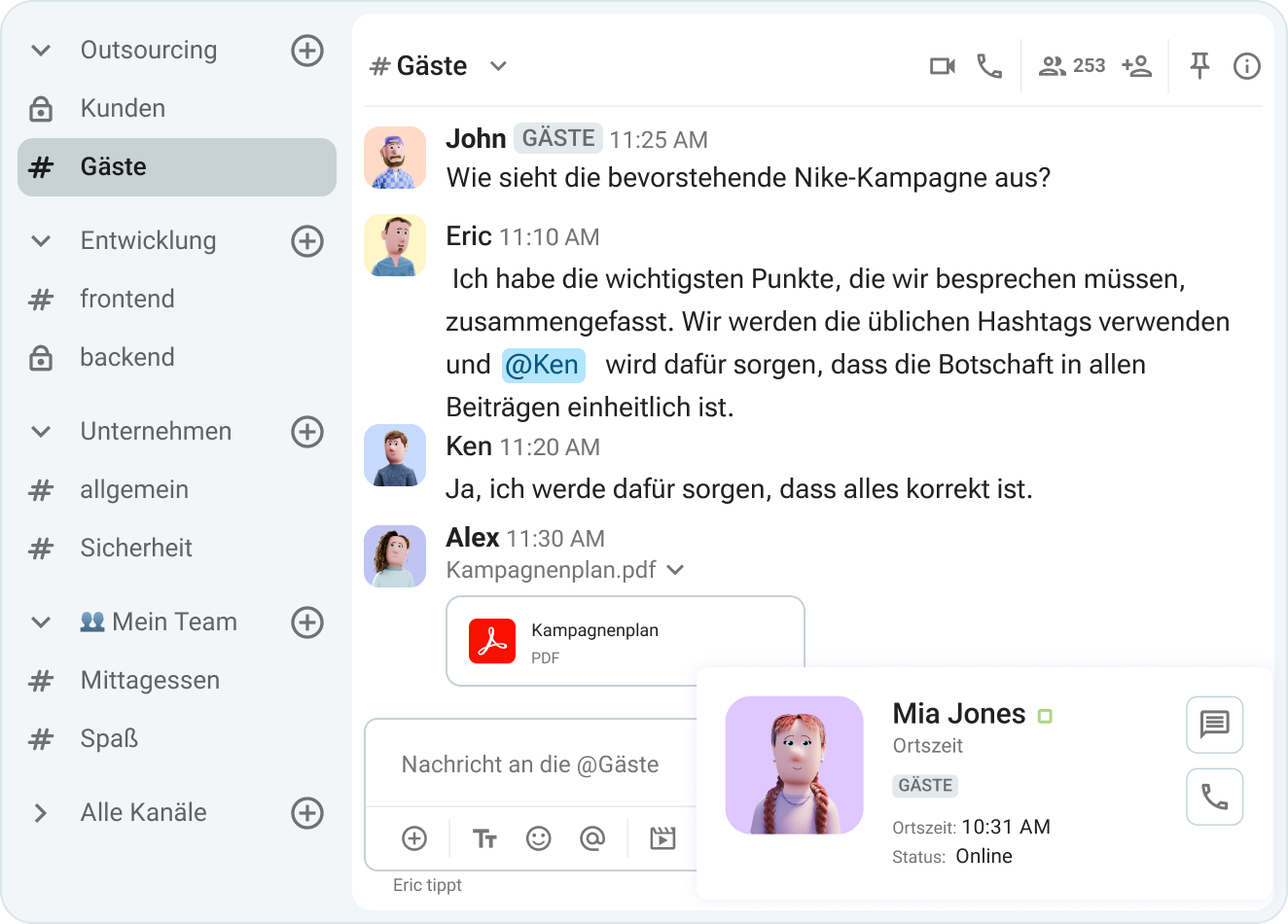 Use mentions and reactions to notify your team