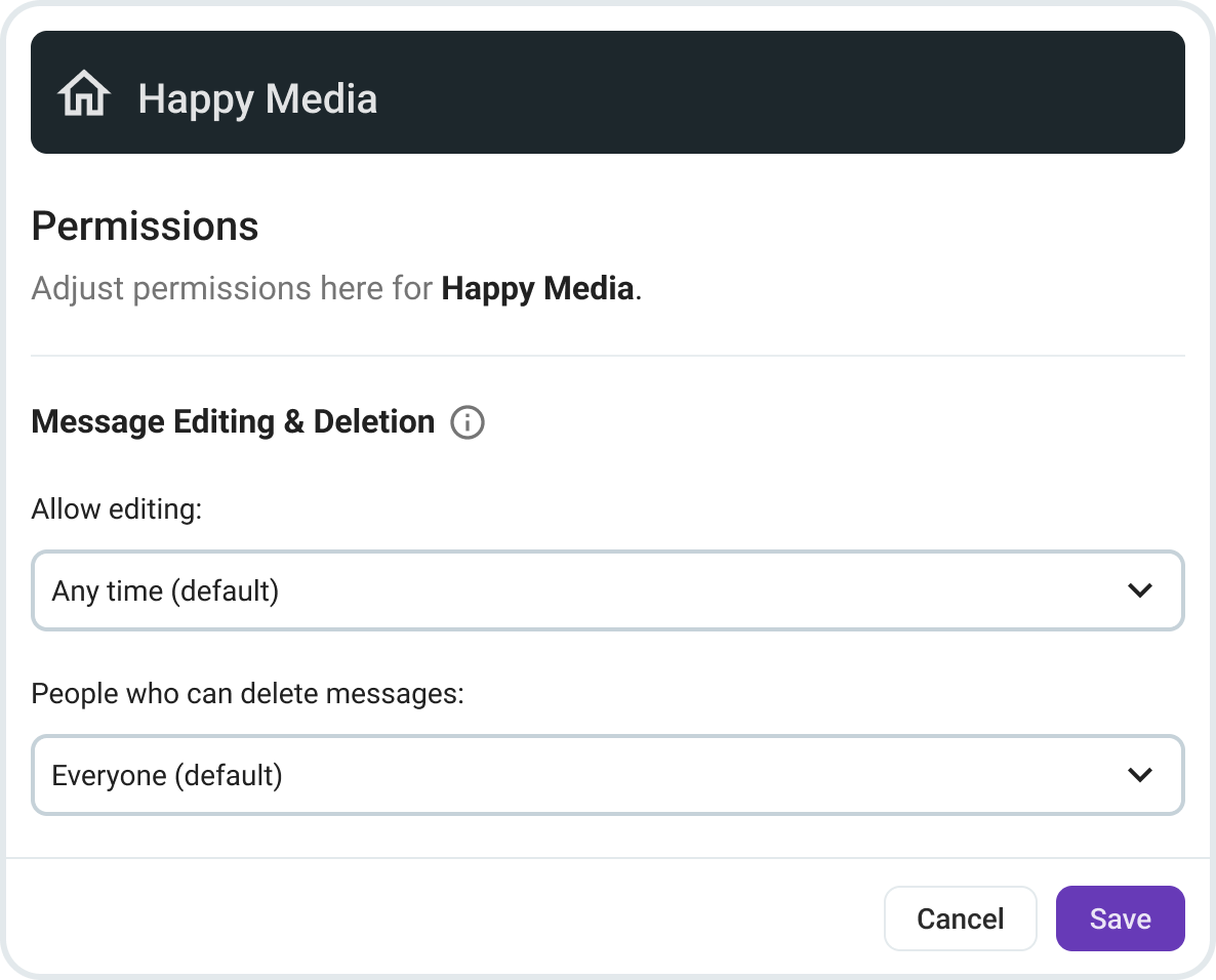 Choose when to allow message editing and deletion