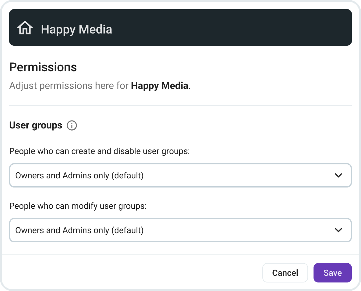 Set who can create and manage user groups